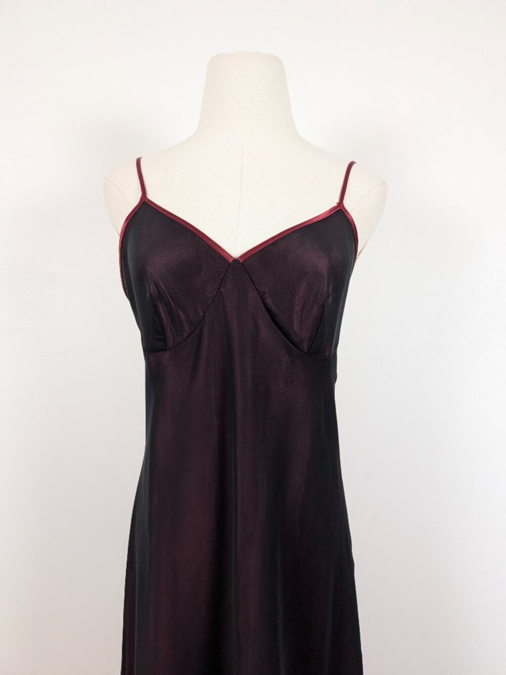90s La Vie En Rose Iridescent Maxi Slip Dress Size Large Red Burgundy (j) - Picture 8 of 8